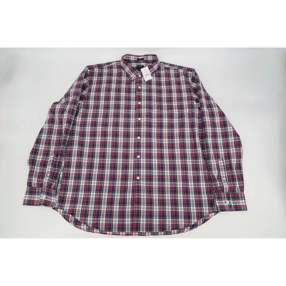 J.Crew Button Down Shirt Mens XXL Navy Red Plaid Flex Washed Classic BP969 NEW